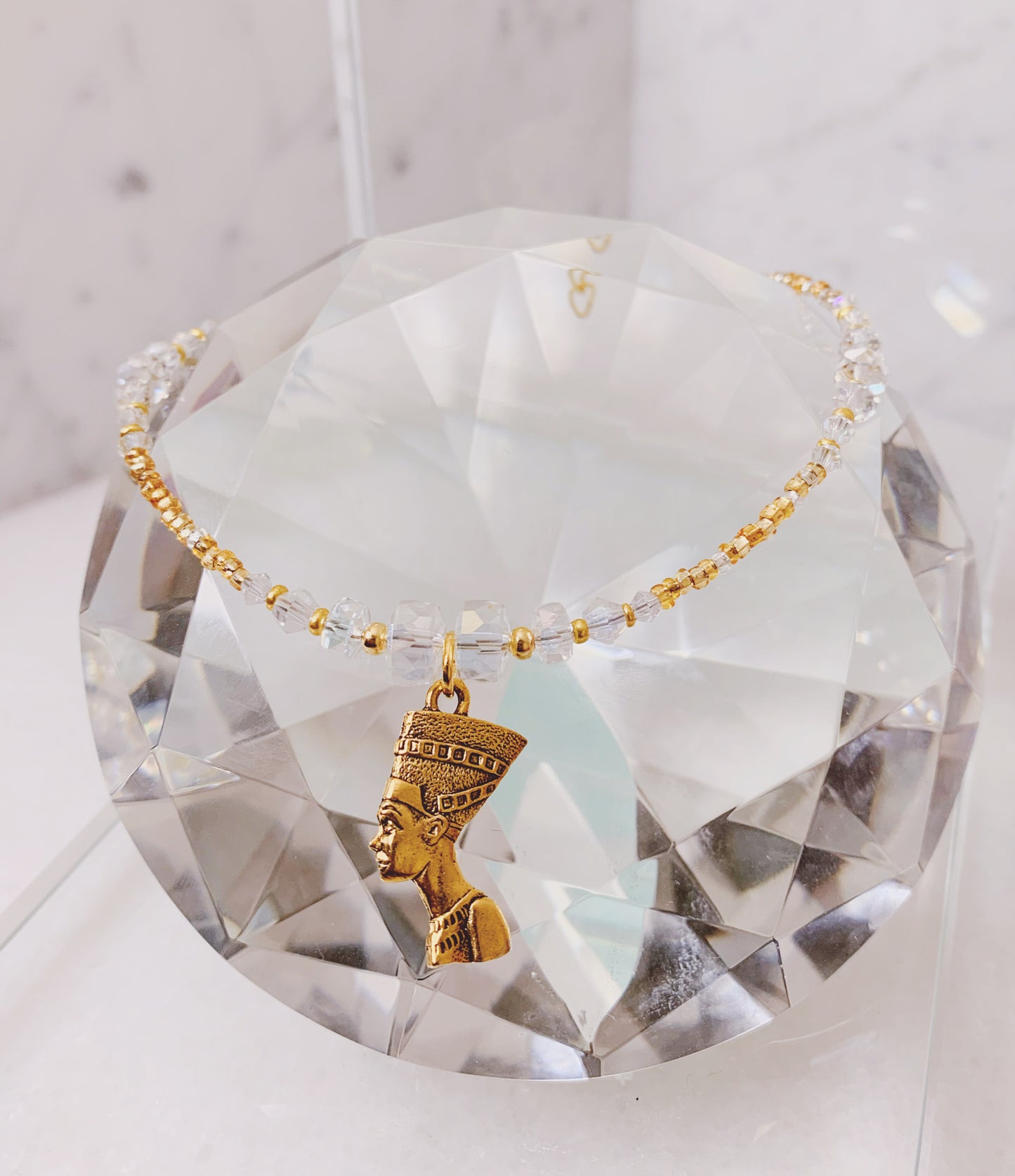 Clear + Gold Crystal Nefertiti Anklet